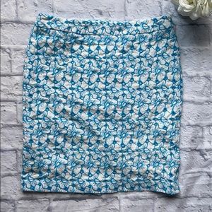 Talbots Linen Pencil Skirt 6P Lined Embroidered